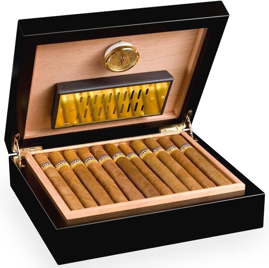 adorini Torino Humidor - Deluxe en Noir | hygromètre Cheveux de Haute précision pour Le Stockage de 30 cigares | boîte à cigares pour réguler l'humidité