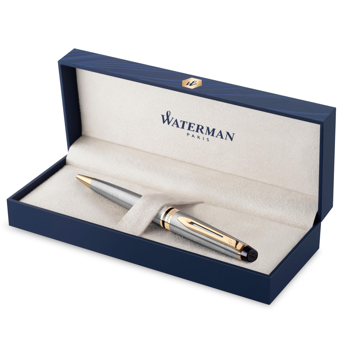 WATERMAN Expert Stylo Plume | Noir Brillant avec attributs dorés à l'or Fin 23 k | Plume Fine | Coffret Cadeau
