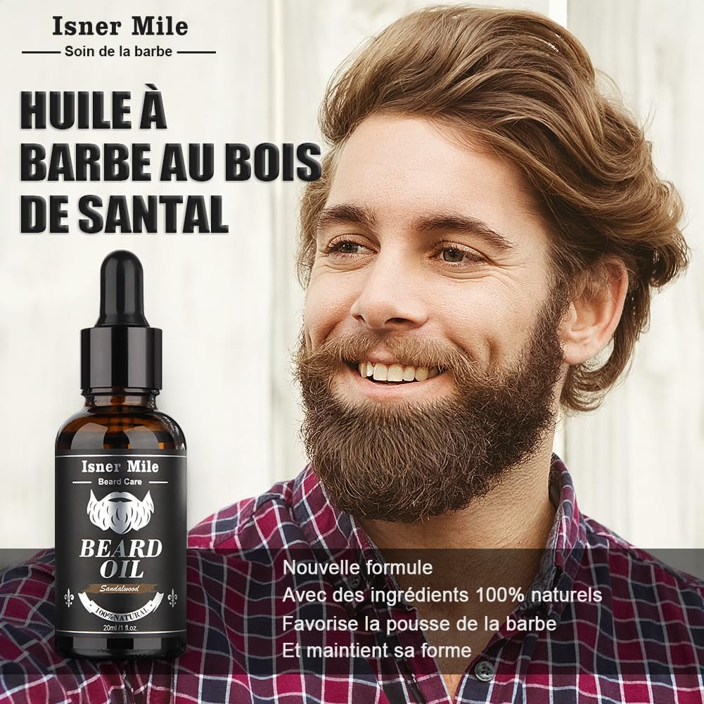 Kit Barbe pour Hommes, Coffrets de Soins pour Cheveux avec Huile à Barbe, Ciseaux pour Moustache et Barbe, Brosse Barbe, Shampooing Barbe, Peigne, Cadeau pour Homme, Coffret Cadeau Homme pour Papa
