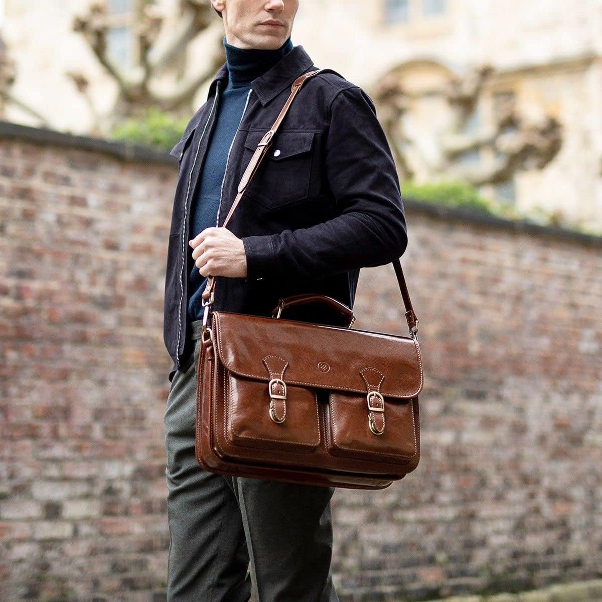 Maxwell Scott Sacoche Personnalisable en Cuir Italien pour Ordinateur Portable - Loreto Marron Clair