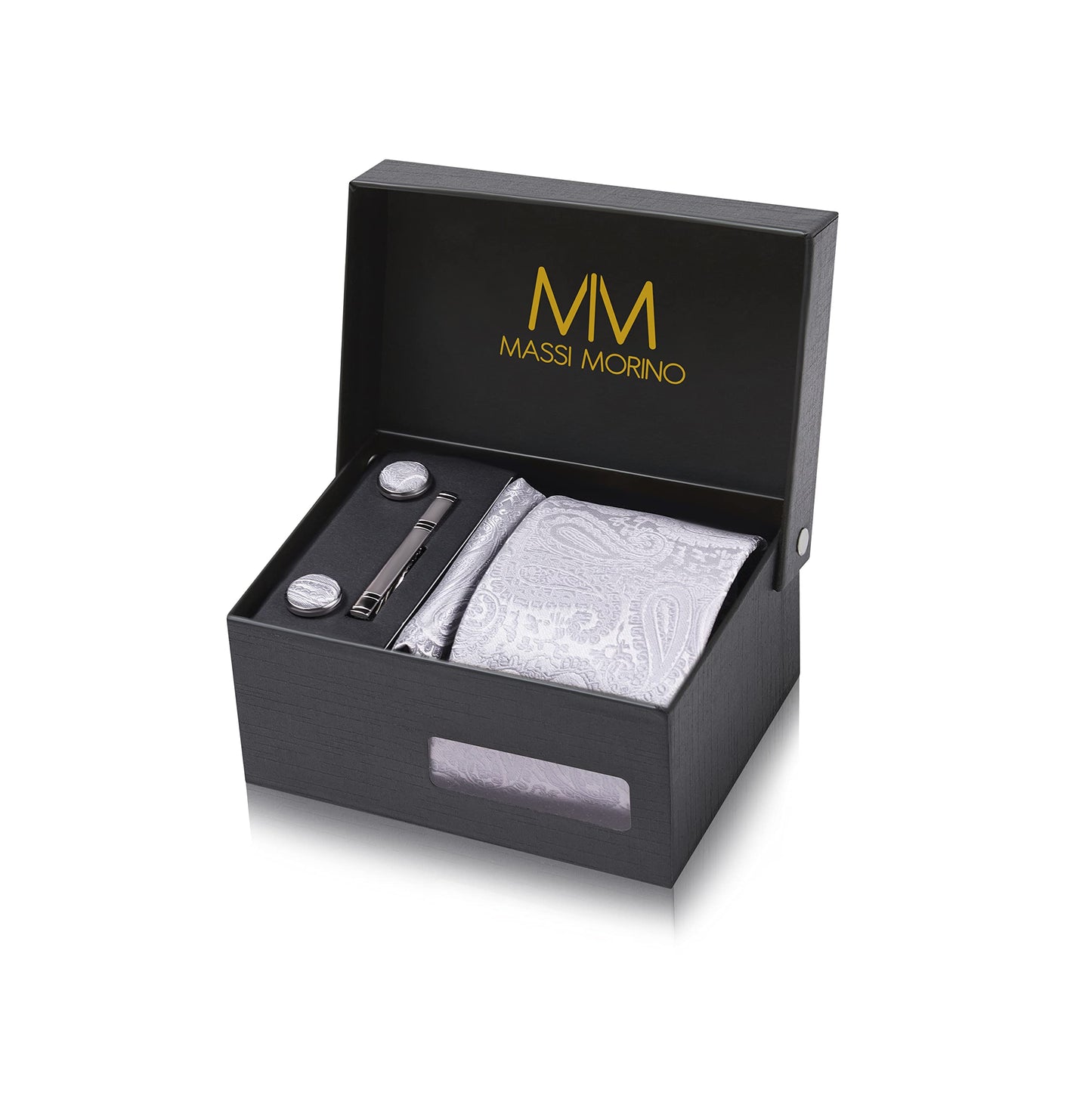 Cravate Homme - avec mouchoirs de poche, boutons de manchette et Pinces à cravates | Coffret cadeau | Accessoires de Fete de Mariage
