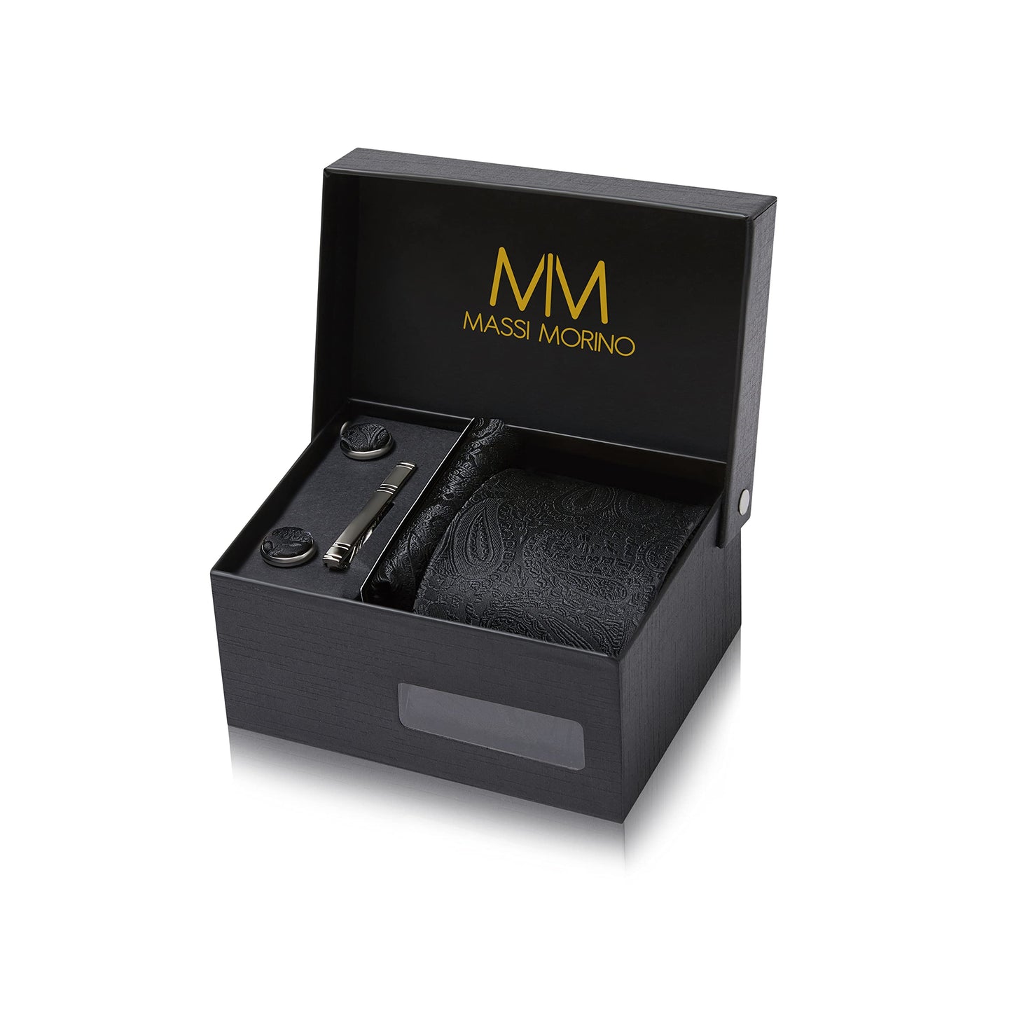 Cravate Homme - avec mouchoirs de poche, boutons de manchette et Pinces à cravates | Coffret cadeau | Accessoires de Fete de Mariage