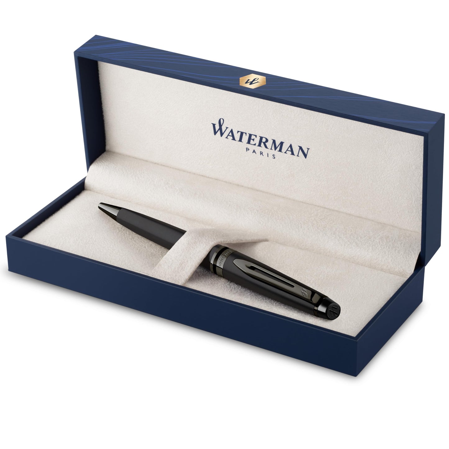 WATERMAN Expert Stylo Plume | Noir Brillant avec attributs dorés à l'or Fin 23 k | Plume Fine | Coffret Cadeau