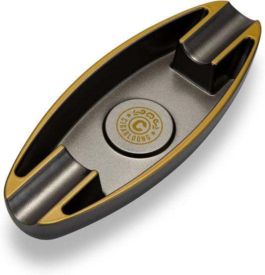CIGARLOONG Cendrier à cigares en 2 fentes portable de voyage avec pour l'intérieur et l'extérieur (Noir)
