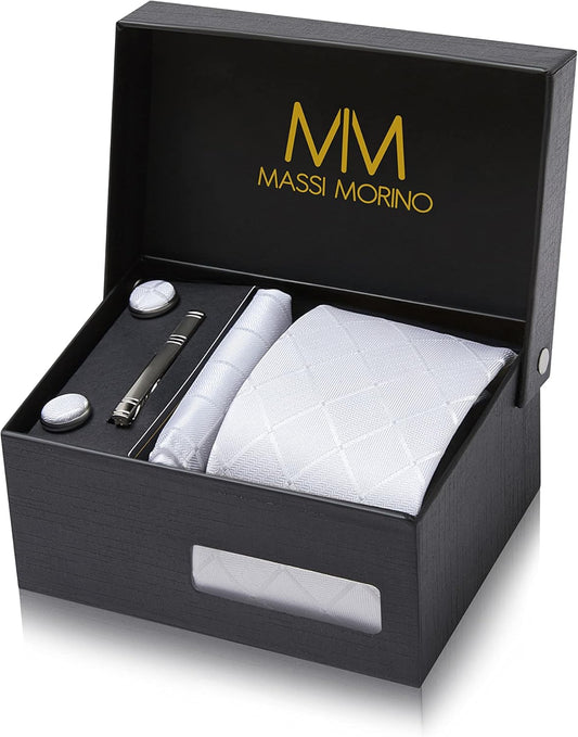 Cravate Homme - avec mouchoirs de poche, boutons de manchette et Pinces à cravates | Coffret cadeau | Accessoires de Fete de Mariage