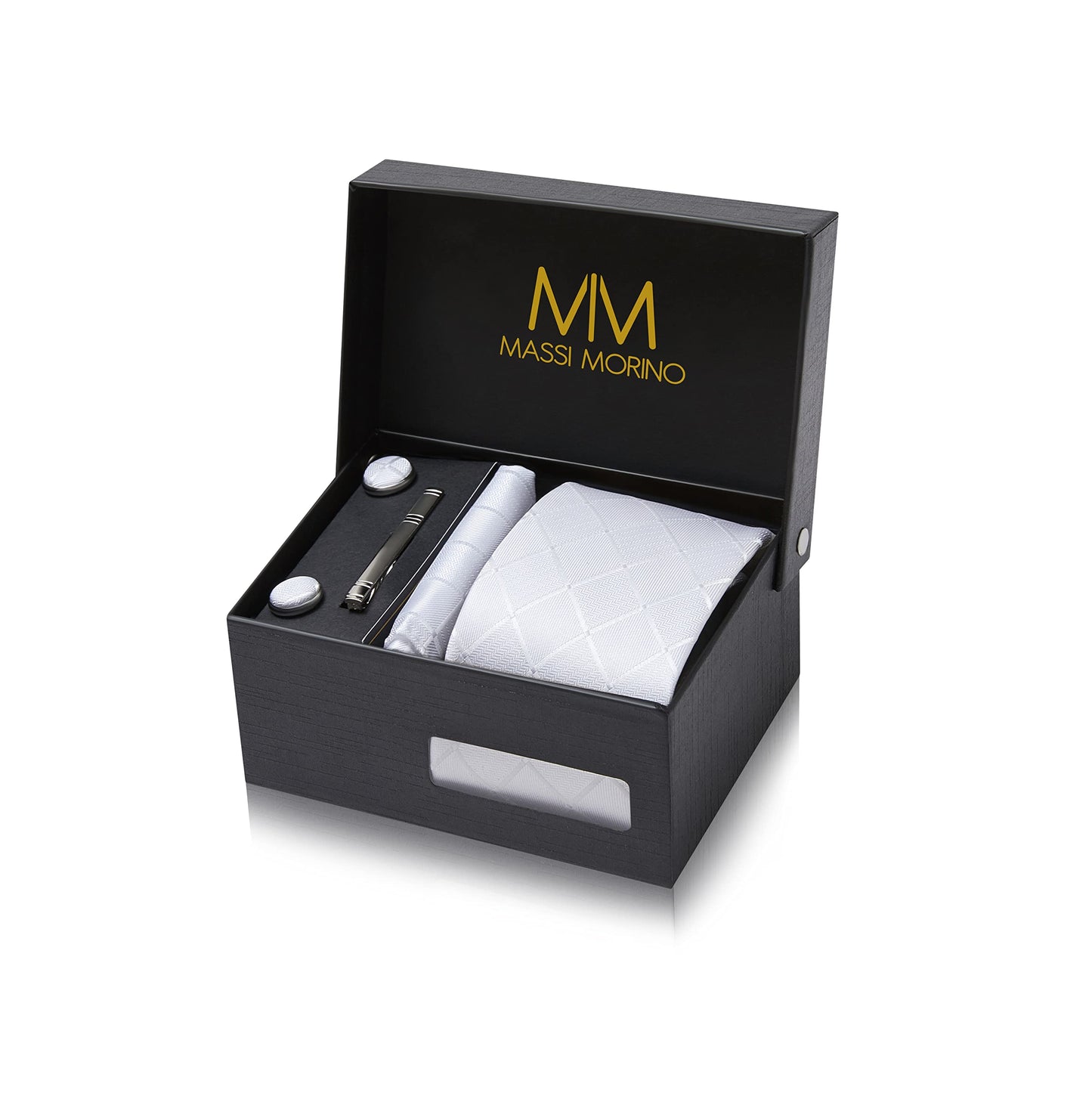 Cravate Homme - avec mouchoirs de poche, boutons de manchette et Pinces à cravates | Coffret cadeau | Accessoires de Fete de Mariage