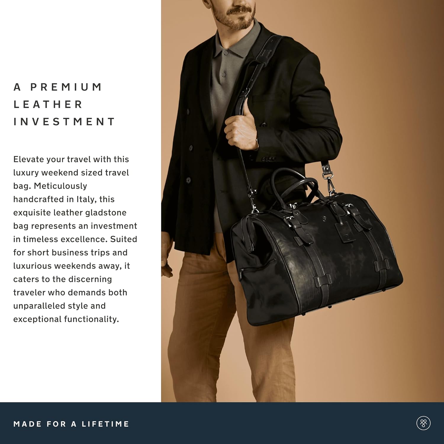 Maxwell Scott Grand Sac de Voyage Personnalisable Forme Semi-Rigide Gladstone en Cuir Italien - GassanoL Noir