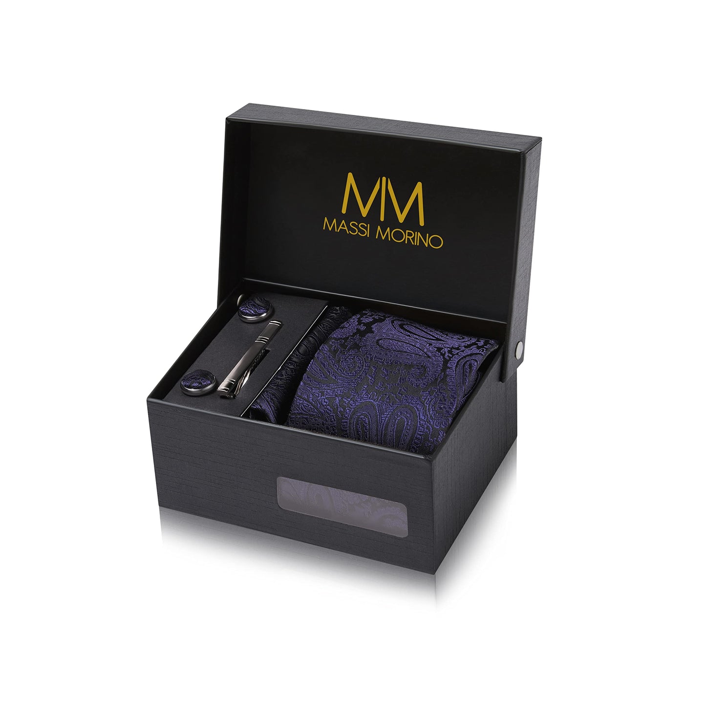 Cravate Homme - avec mouchoirs de poche, boutons de manchette et Pinces à cravates | Coffret cadeau | Accessoires de Fete de Mariage