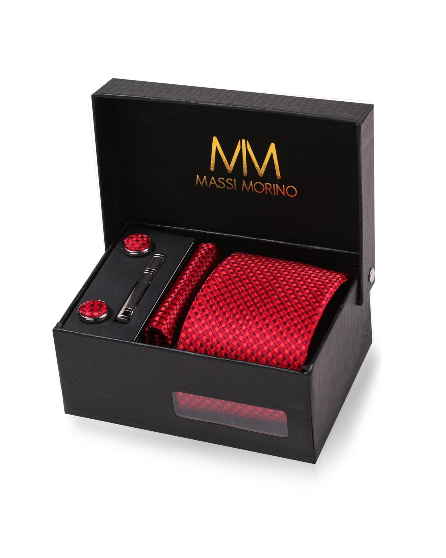 Cravate Homme - avec mouchoirs de poche, boutons de manchette et Pinces à cravates | Coffret cadeau | Accessoires de Fete de Mariage
