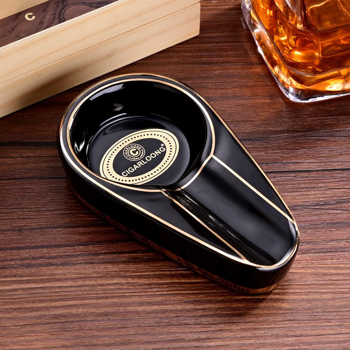 CIGARLOONG Cendrier à cigare de voyage en céramique pour à utiliser à l'intérieur et à l'extérieur Cendrier domestique (Noir)