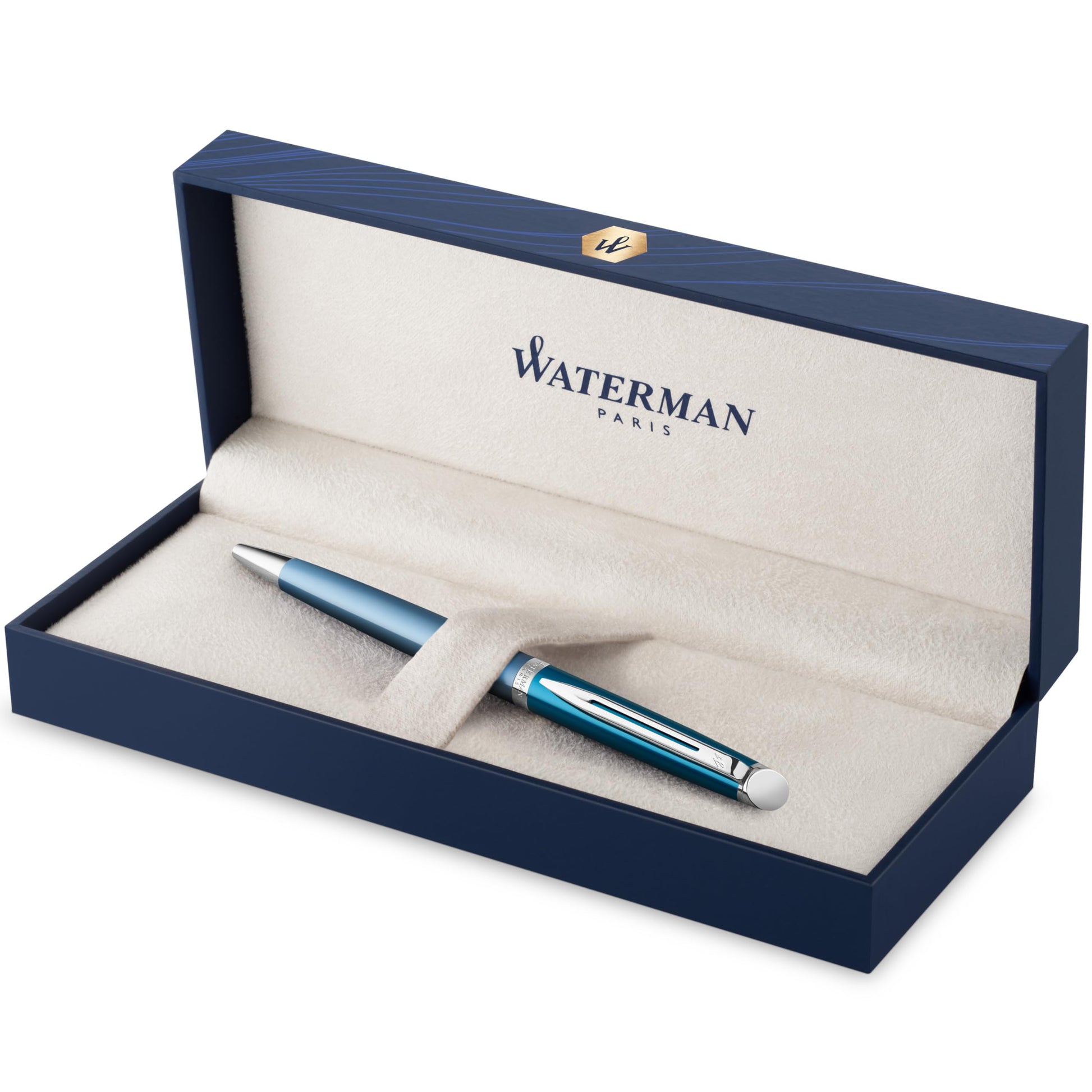 Waterman Hémisphère stylo bille luxe, noir avec attributs or fin 23K, pointe moyenne, encre bleue, coffret cadeau