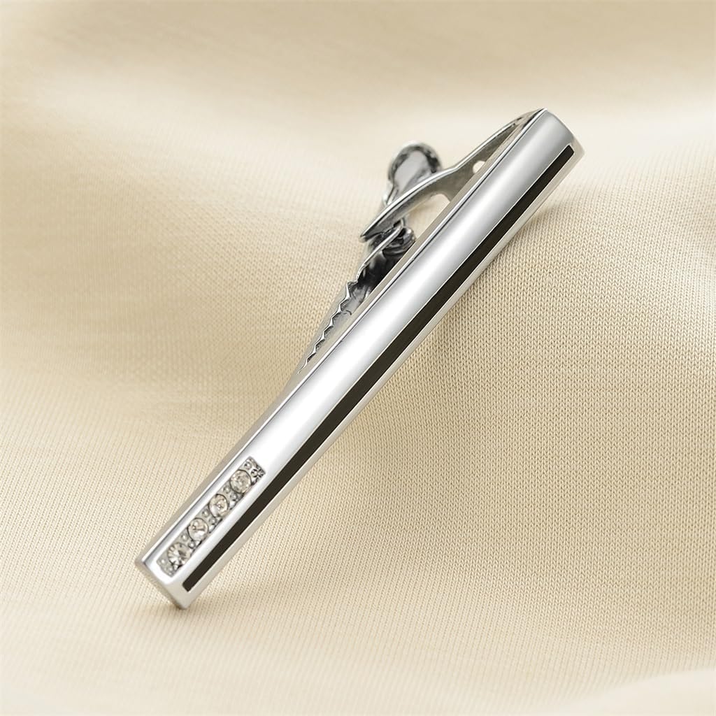 MQPALZKD Ensemble De Boutons Manchette Et Pinces À Cravate, Manches En Diamant Argenté, Clous Col Circulaire, Accessoires Personnalité For