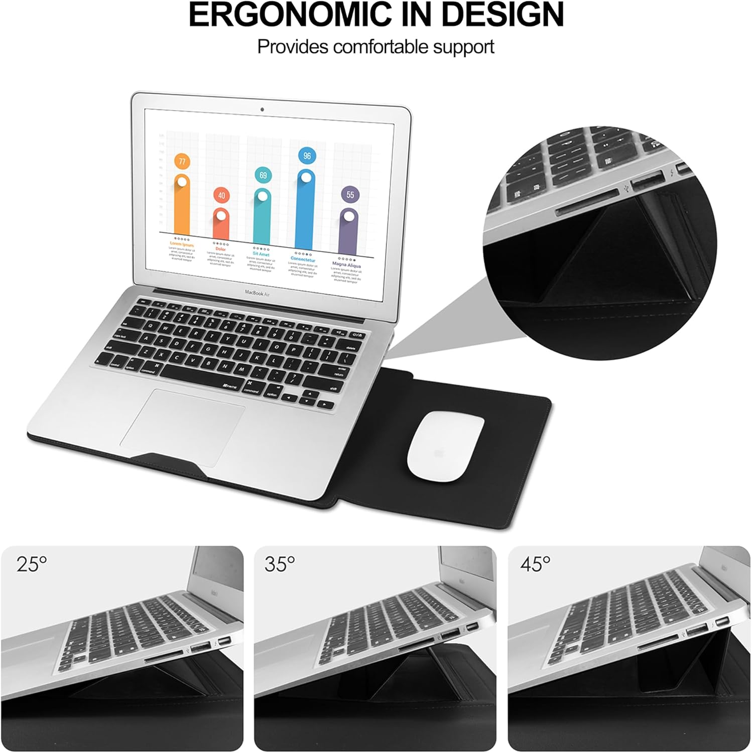 ZOENHWA Housse pour Ordinateur Portable 13 14 Pouces,Étui en Cuir Étanche avec Support Réglable Compatible avec MacBook Pro13,14/MacBook Air M1 M2/for 13''-14'' Dell HP ASUS Acer Surface-Noir
