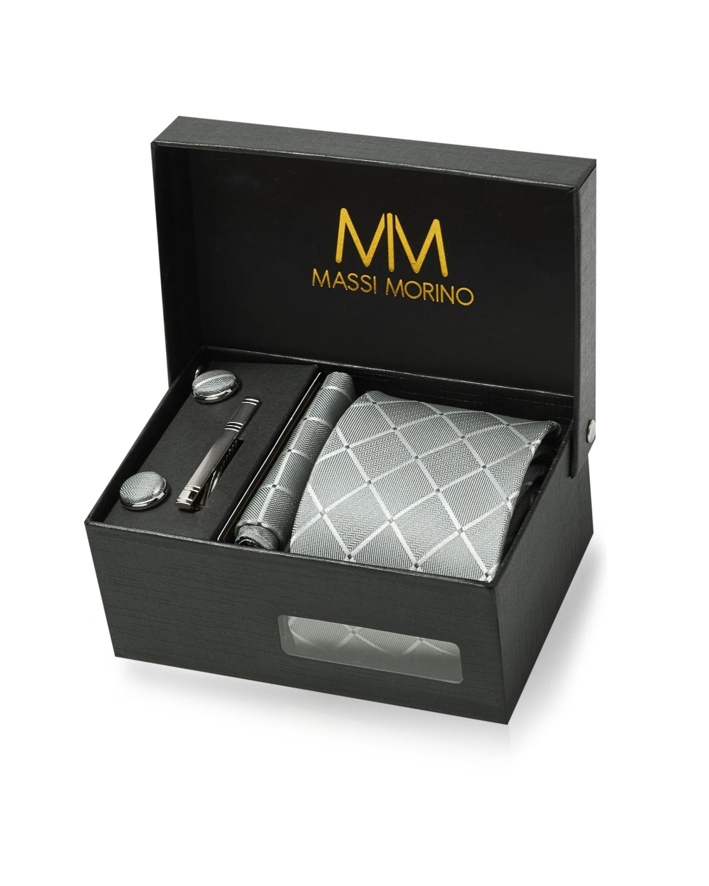 Cravate Homme - avec mouchoirs de poche, boutons de manchette et Pinces à cravates | Coffret cadeau | Accessoires de Fete de Mariage