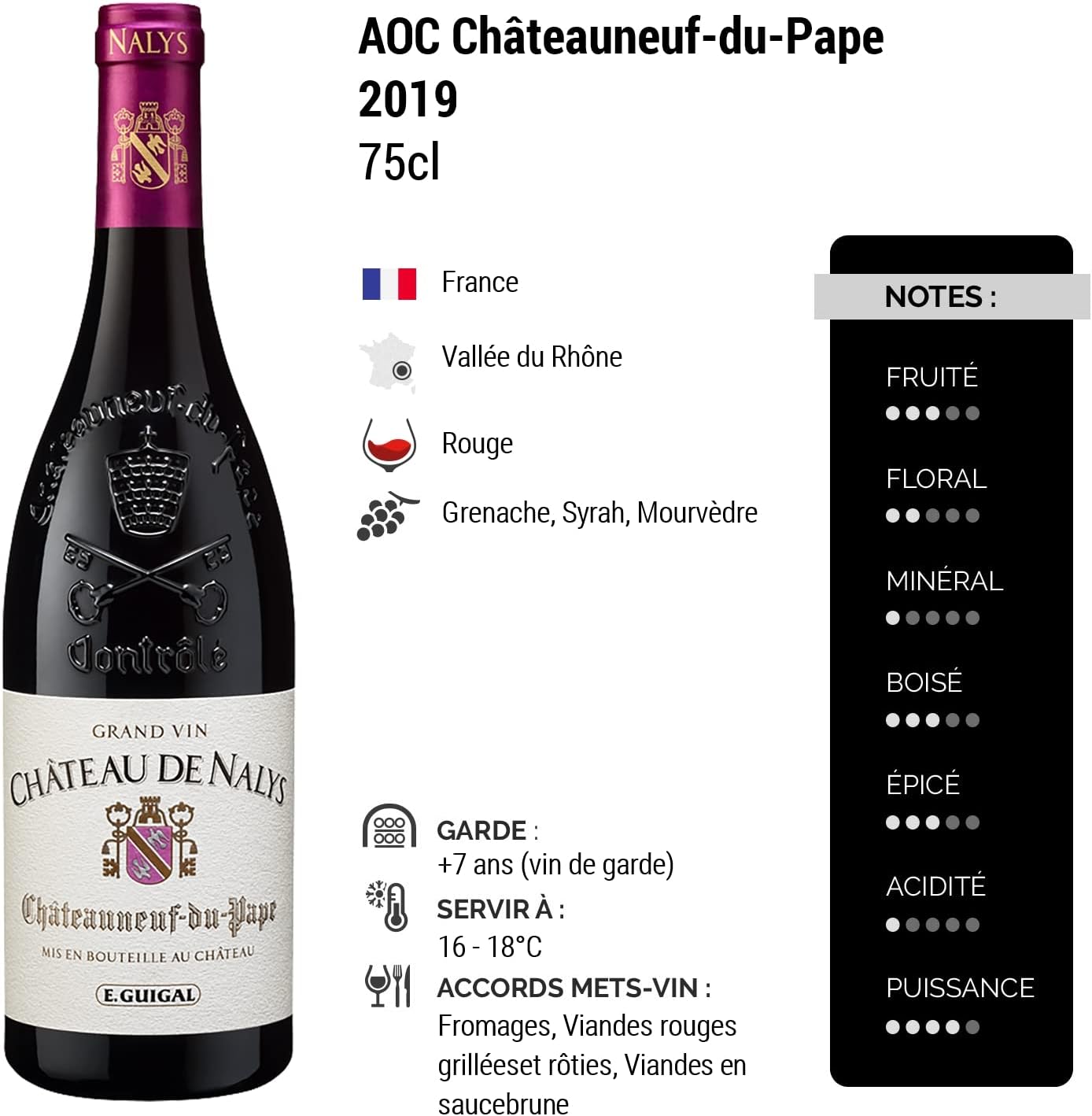 Châteauneuf-du-Pape - Rouge 2019 - Château de Nalys - Vin Rouge de la Vallée du Rhône (75cl)