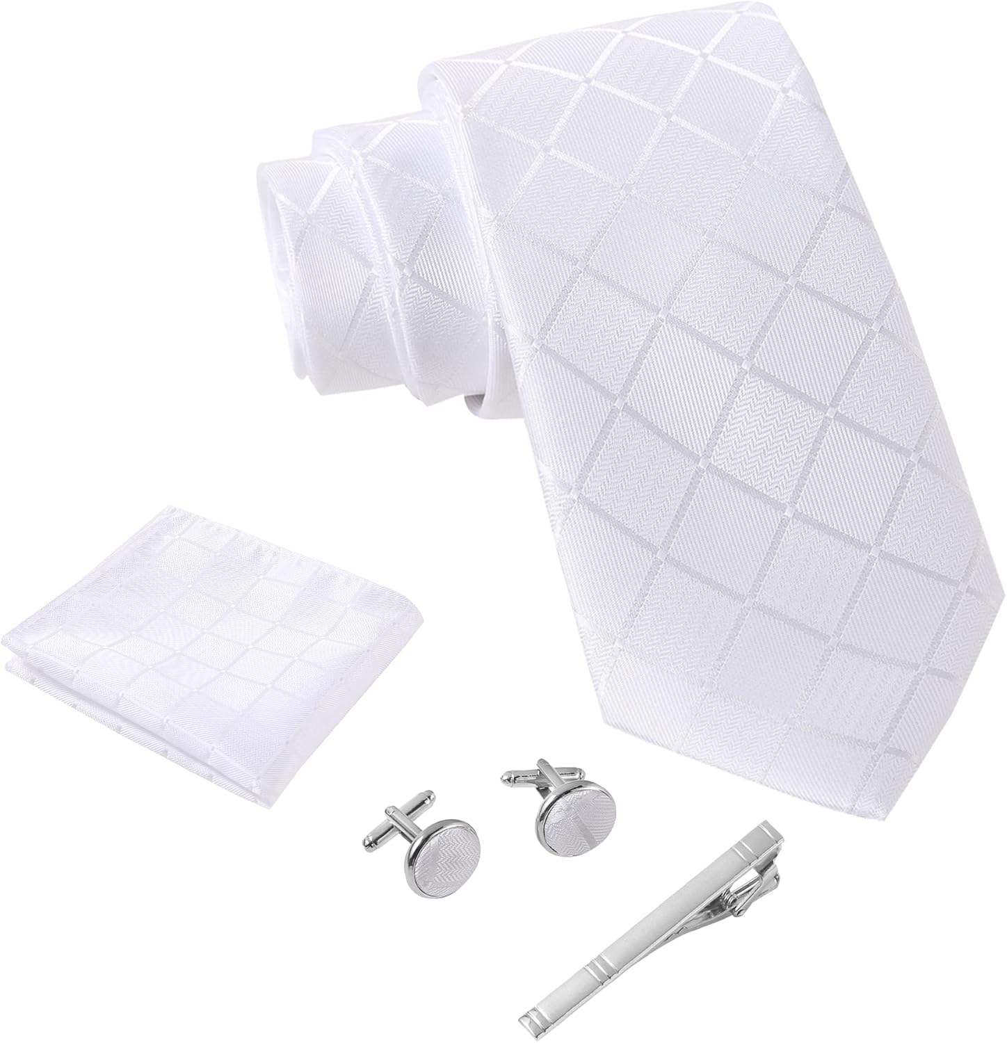 Cravate Homme - avec mouchoirs de poche, boutons de manchette et Pinces à cravates | Coffret cadeau | Accessoires de Fete de Mariage