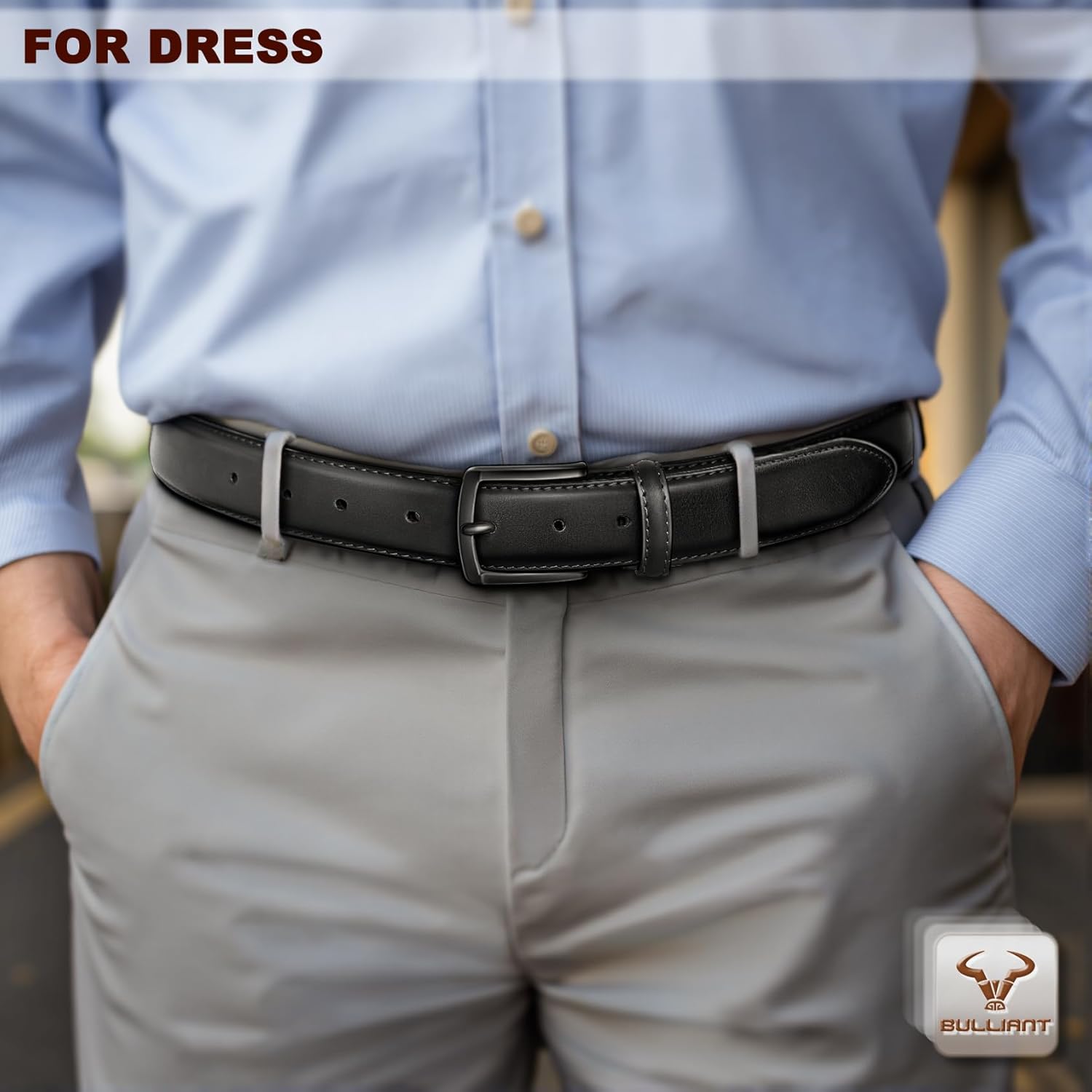 BULLIANT Ceinture Hommes 2 Pack Ceinture Cuir avec 7 Trous,Confortable pour Costumes,Habillés et Jeans,Largeur de 35mm