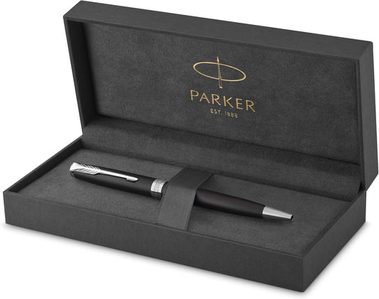 Parker Sonnet stylo bille luxe | laque noir mat avec attributs palladium | pointe moyenne | encre noir | coffret cadeau