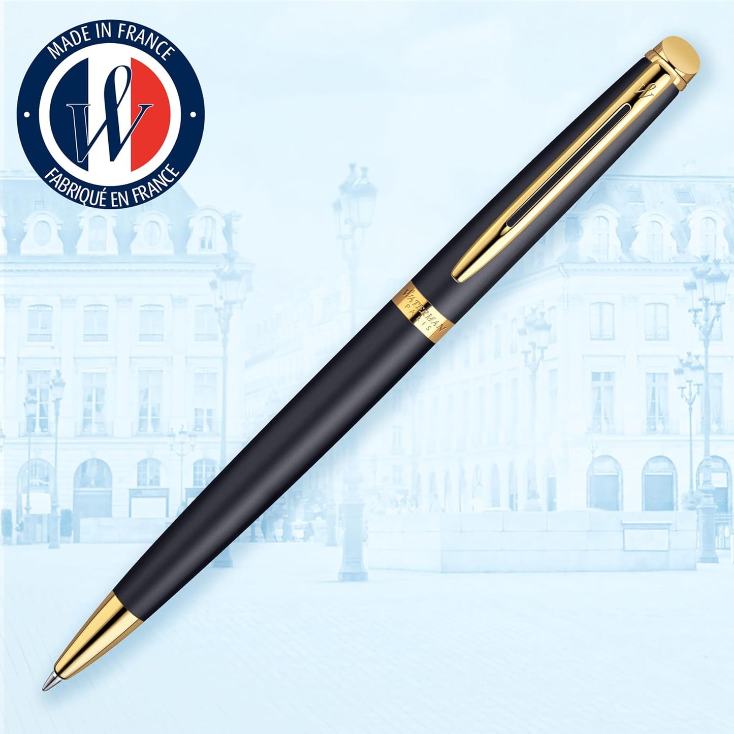 Waterman Hémisphère stylo bille luxe, noir avec attributs or fin 23K, pointe moyenne, encre bleue, coffret cadeau