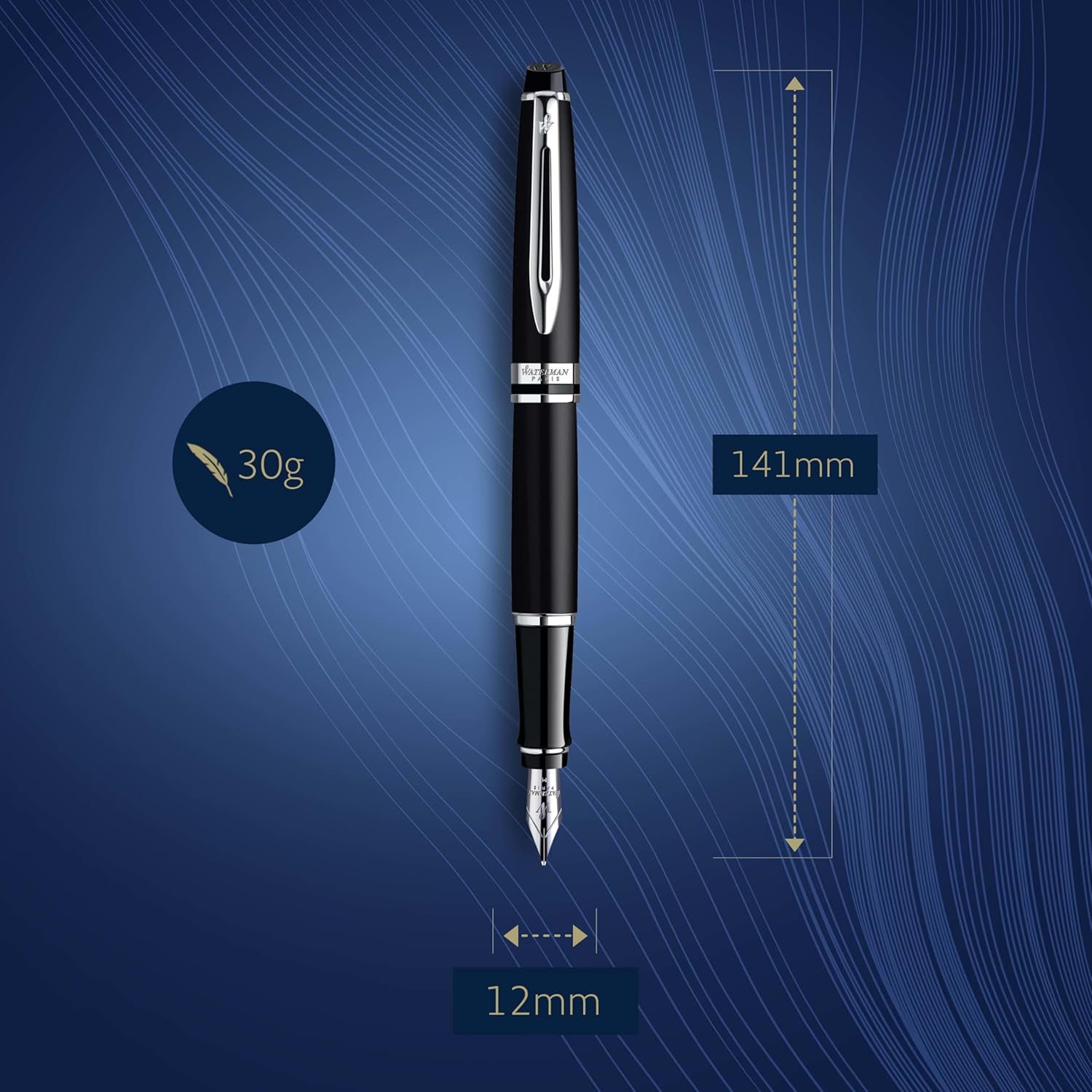 WATERMAN Expert Stylo Plume | Noir Brillant avec attributs dorés à l'or Fin 23 k | Plume Fine | Coffret Cadeau