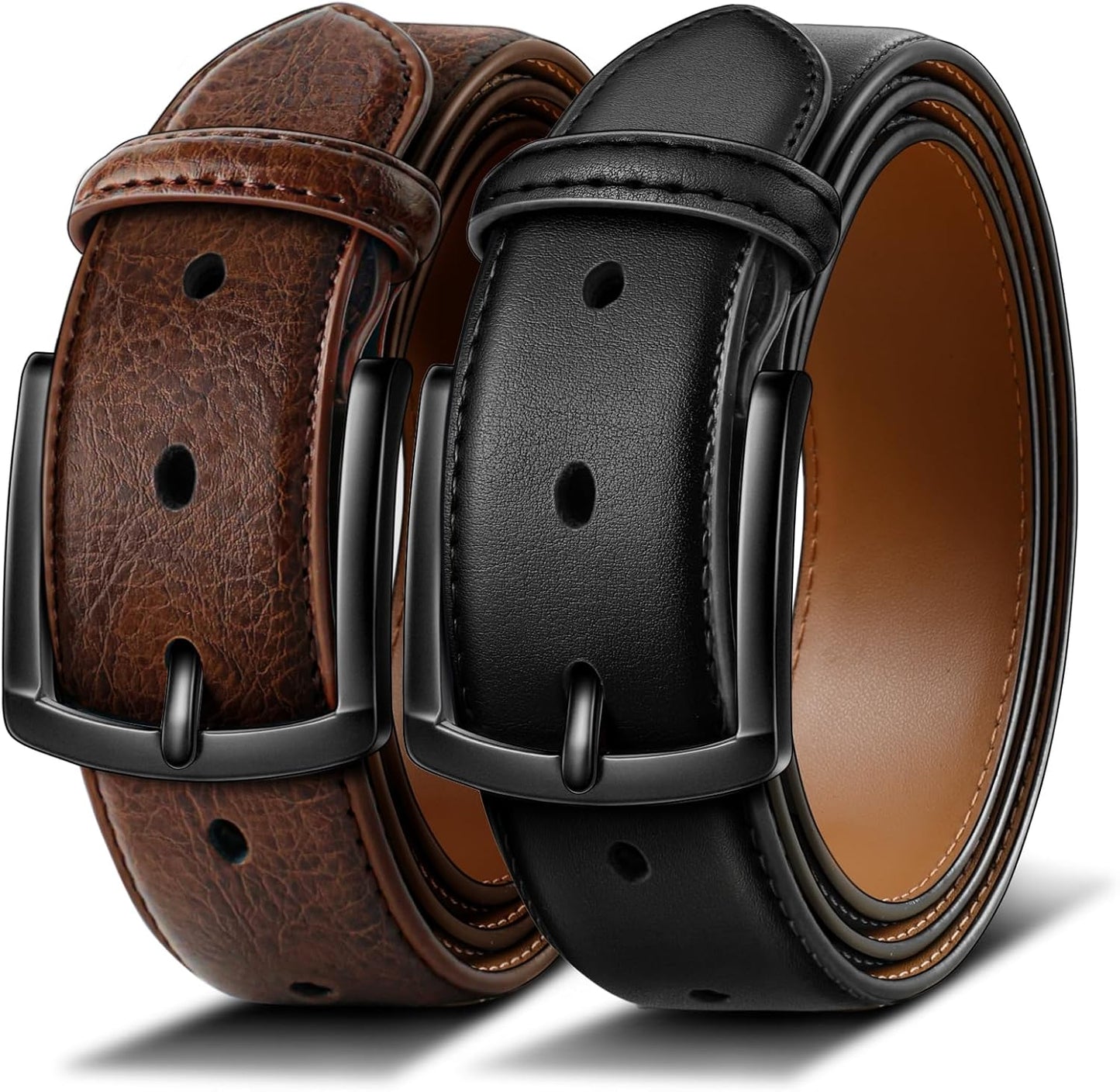 BULLIANT Ceinture Hommes 2 Pack Ceinture Cuir avec 7 Trous,Confortable pour Costumes,Habillés et Jeans,Largeur de 35mm