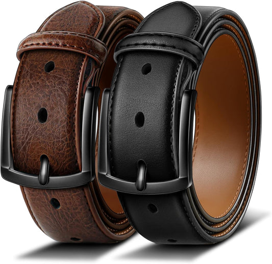 BULLIANT Ceinture Hommes 2 Pack Ceinture Cuir avec 7 Trous,Confortable pour Costumes,Habillés et Jeans,Largeur de 35mm