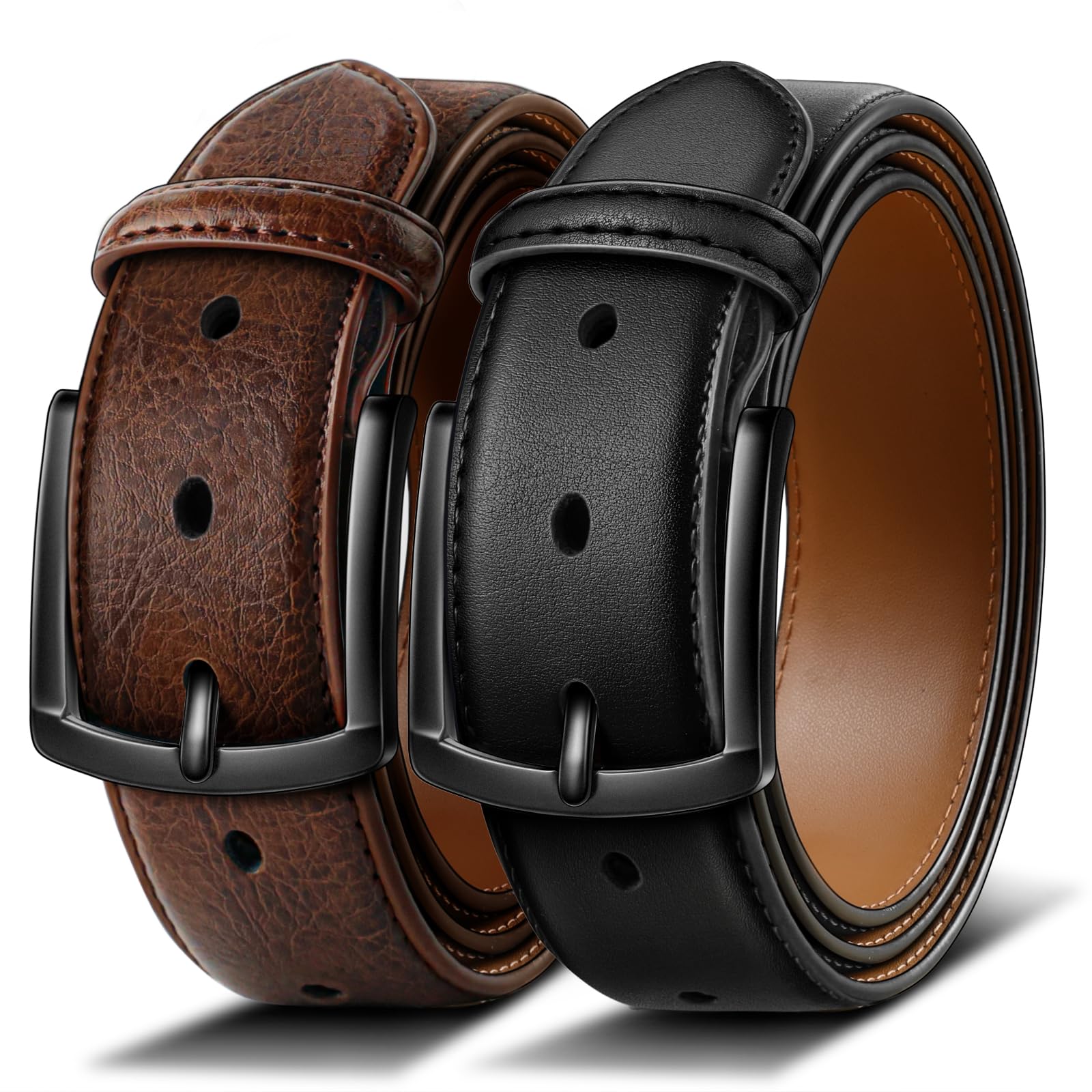 BULLIANT Ceinture Hommes 2 Pack Ceinture Cuir avec 7 Trous,Confortable pour Costumes,Habillés et Jeans,Largeur de 35mm