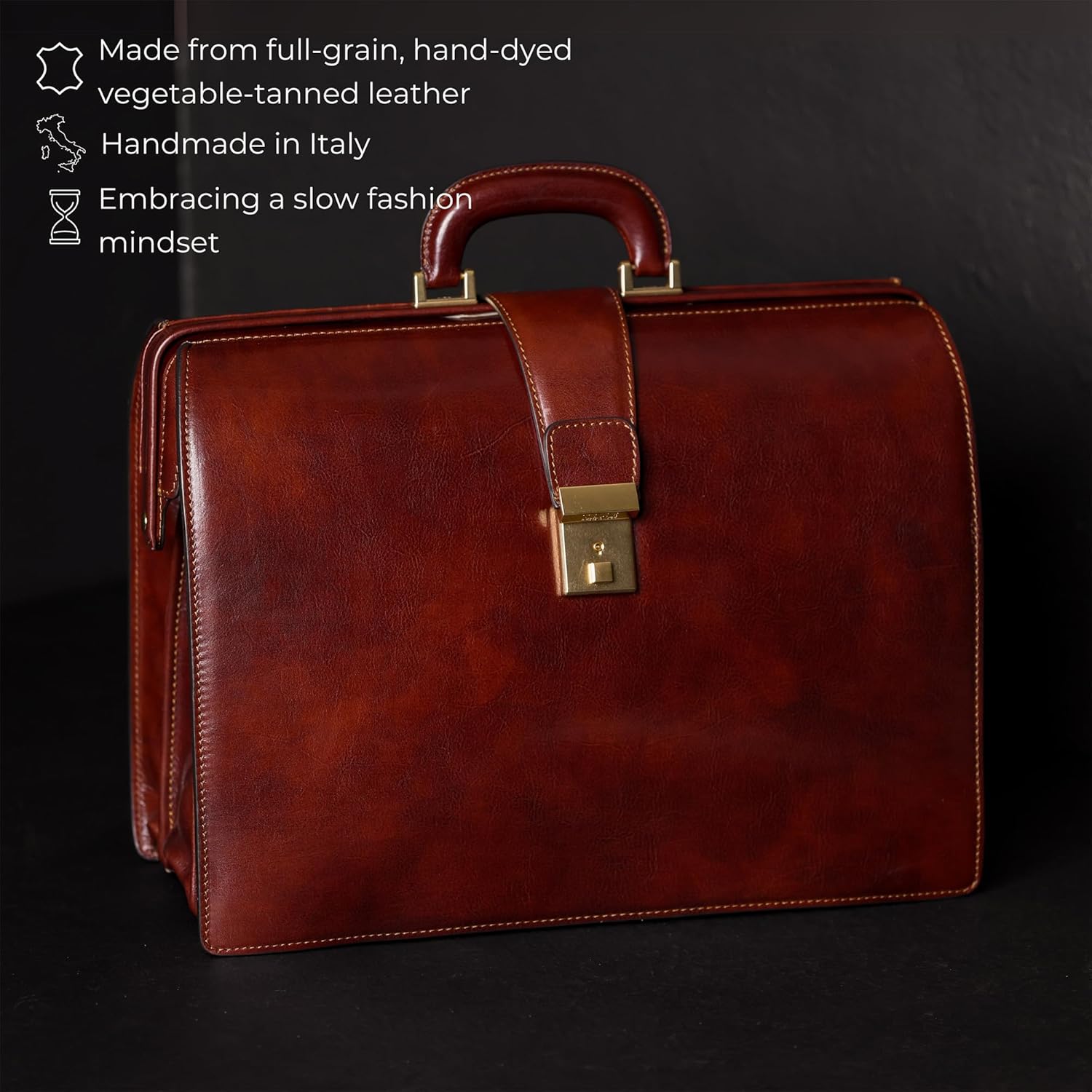 Time Resistance Porte Document Homme en Cuir, Sac Bandoulière en Cuir Pleine Fleur Fabriqué à la Main en Italie pour Ordinateur Portable Cartable Homme