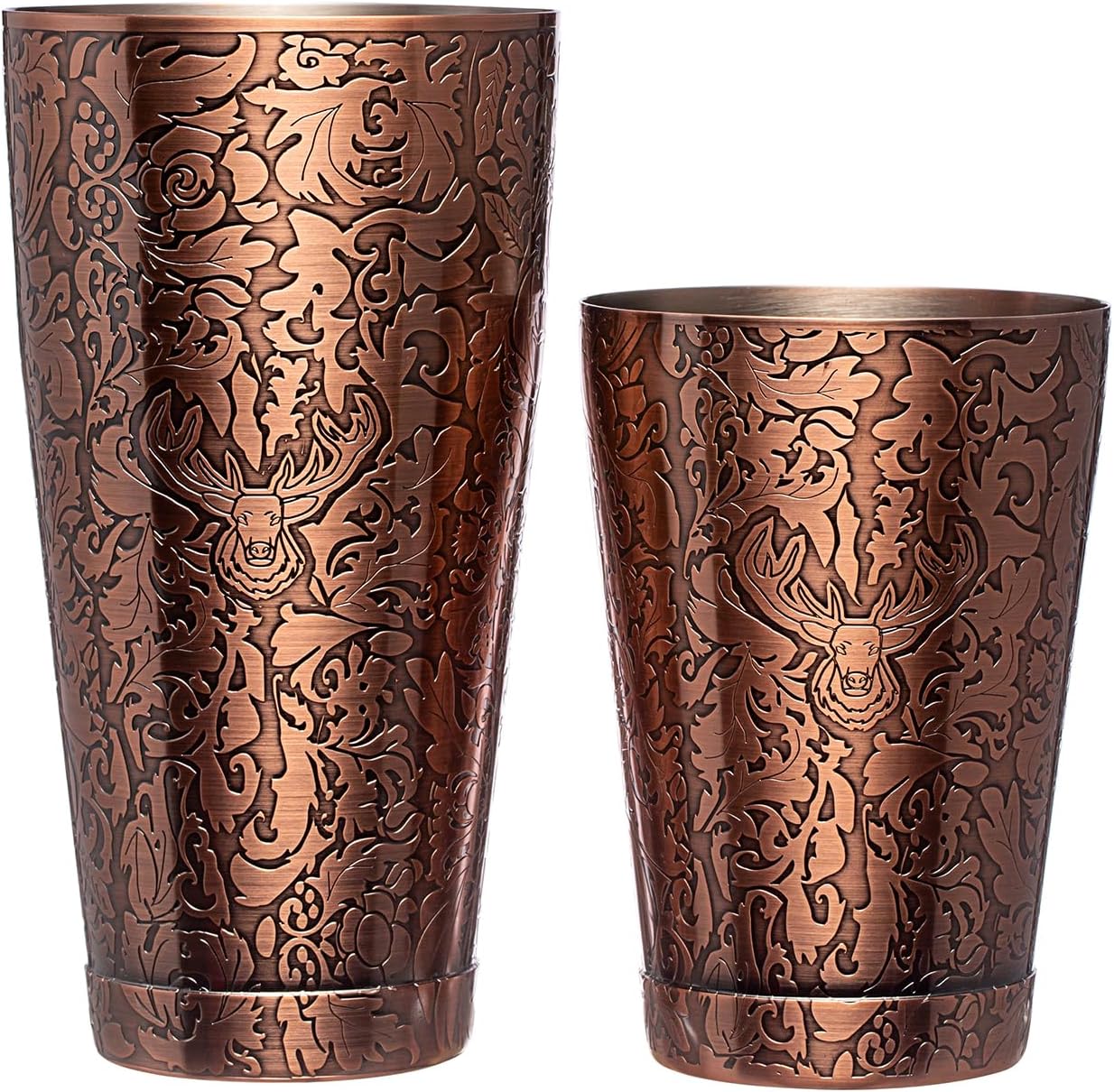 Sky Fish® Shaker à Cocktail Boston, Kit Cocktail Professionnel, Ensemble de 18 Pièces pour Barman avec Motifs de Gravure 3D, Entretien Facile à la Main, Cuivre Antique