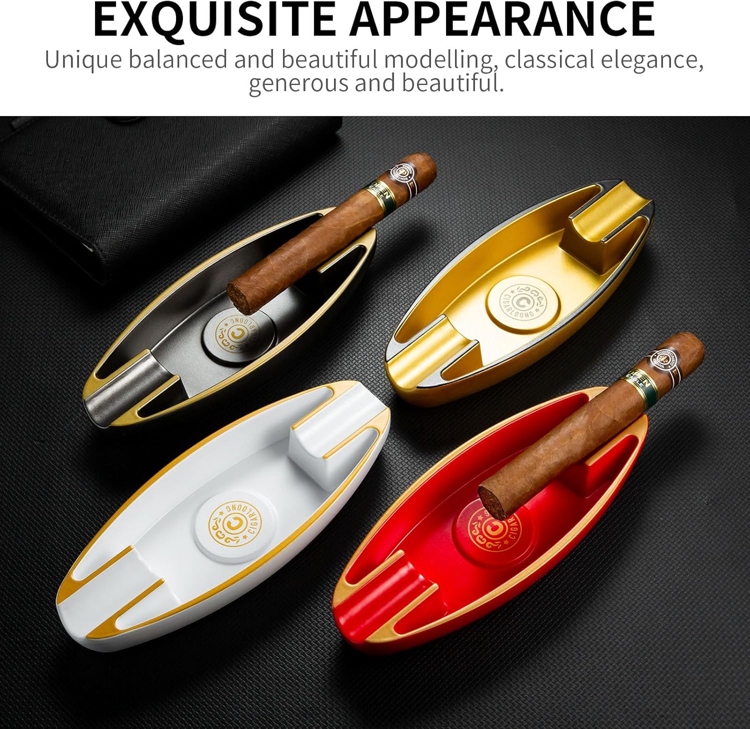 CIGARLOONG Cendrier à cigares en 2 fentes portable de voyage avec pour l'intérieur et l'extérieur (Noir)