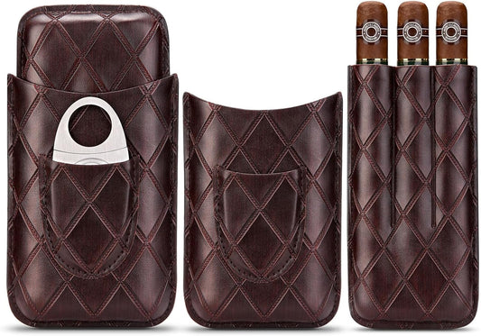 Étui à cigares en Cuir, 3 Tubes de Voyage Portable Cave avec Coupe en Acier Inoxydable(Marron)