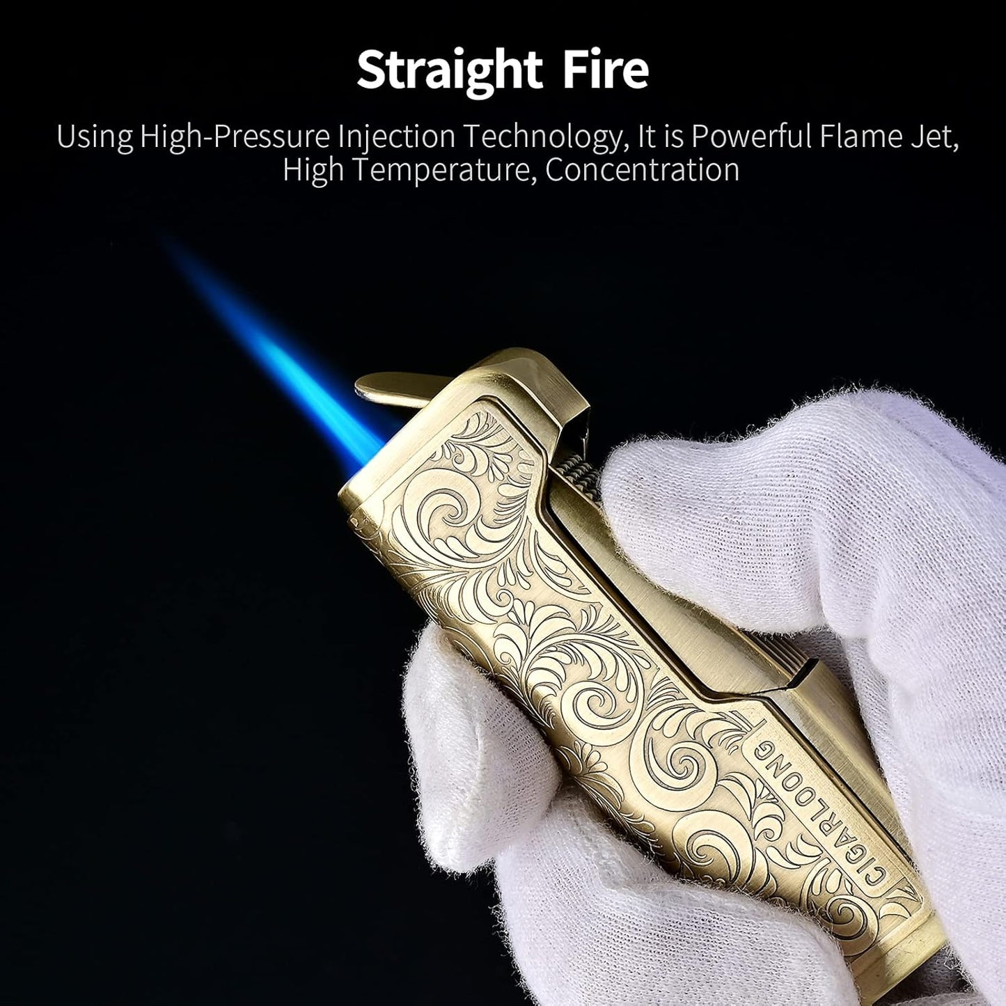 CIGARLOONG coupe-cigares 3 pièces, cendrier sculpté à 4 fentes et briquet rechargeable coupe-vent avec boîte-cadeau, Argent