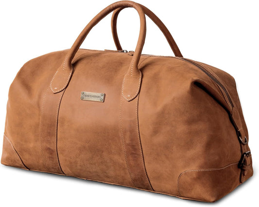 DRAKENSBERG Sac De Voyage Cuir 'David' - Grand Sac Weekend Homme, Fait Main, Extensible, Design Safari Vintage, 60L - Marron-Cognac, DR00326