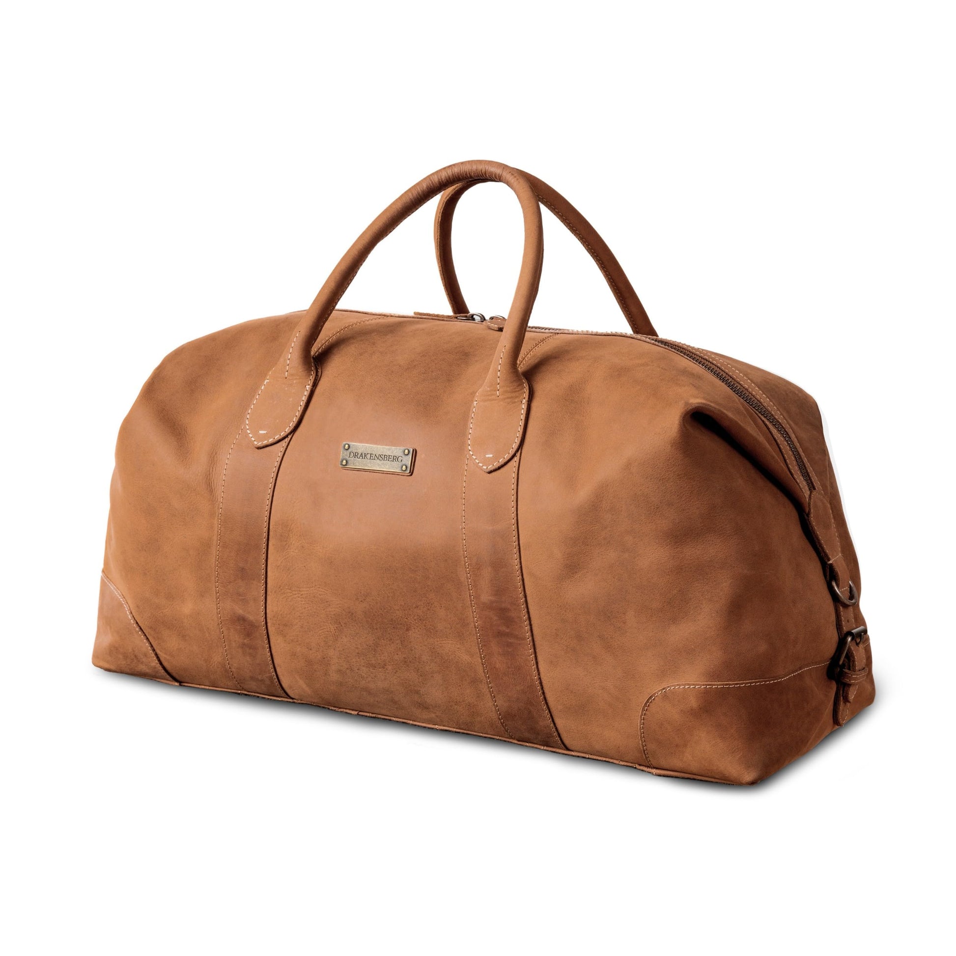 DRAKENSBERG Sac De Voyage Cuir 'David' - Grand Sac Weekend Homme, Fait Main, Extensible, Design Safari Vintage, 60L - Marron-Cognac, DR00326