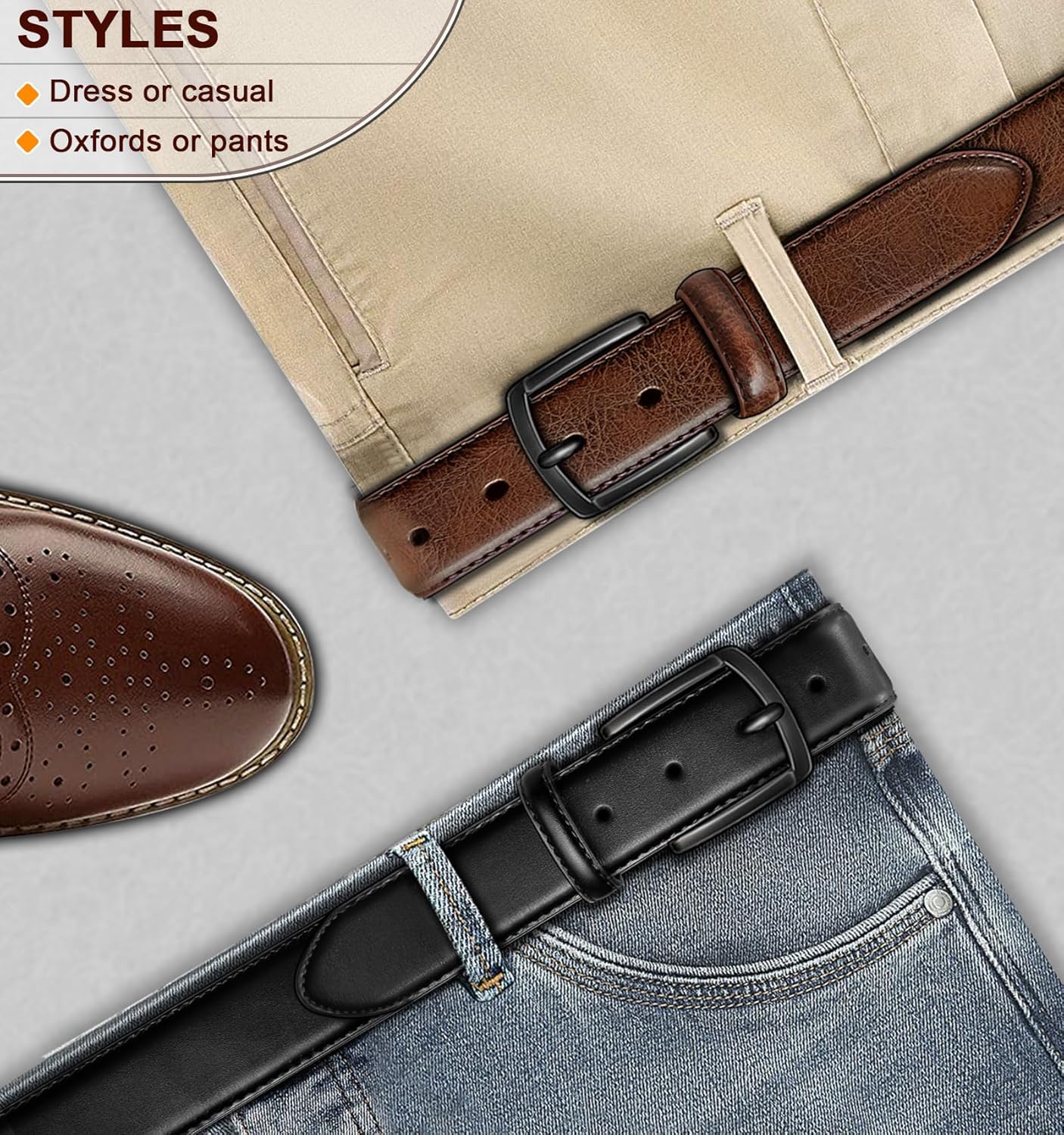 BULLIANT Ceinture Hommes 2 Pack Ceinture Cuir avec 7 Trous,Confortable pour Costumes,Habillés et Jeans,Largeur de 35mm