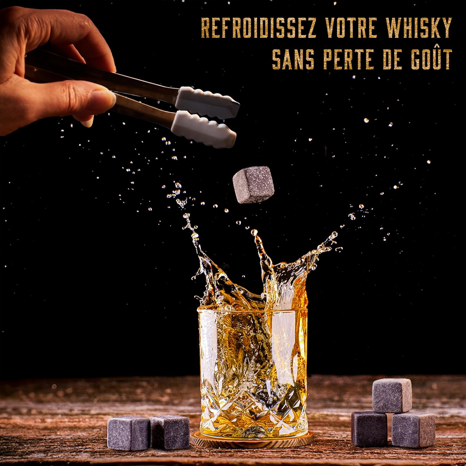 WHISISKEY Set de Verre a Whisky - Coffret Whisky Cadeau Homme - Verre à Whisky & Rhum - 4 Verres à Whisky x 310ML, 8 Pierre a Whisky, 4 sous-Verres, Whiskey Accessories