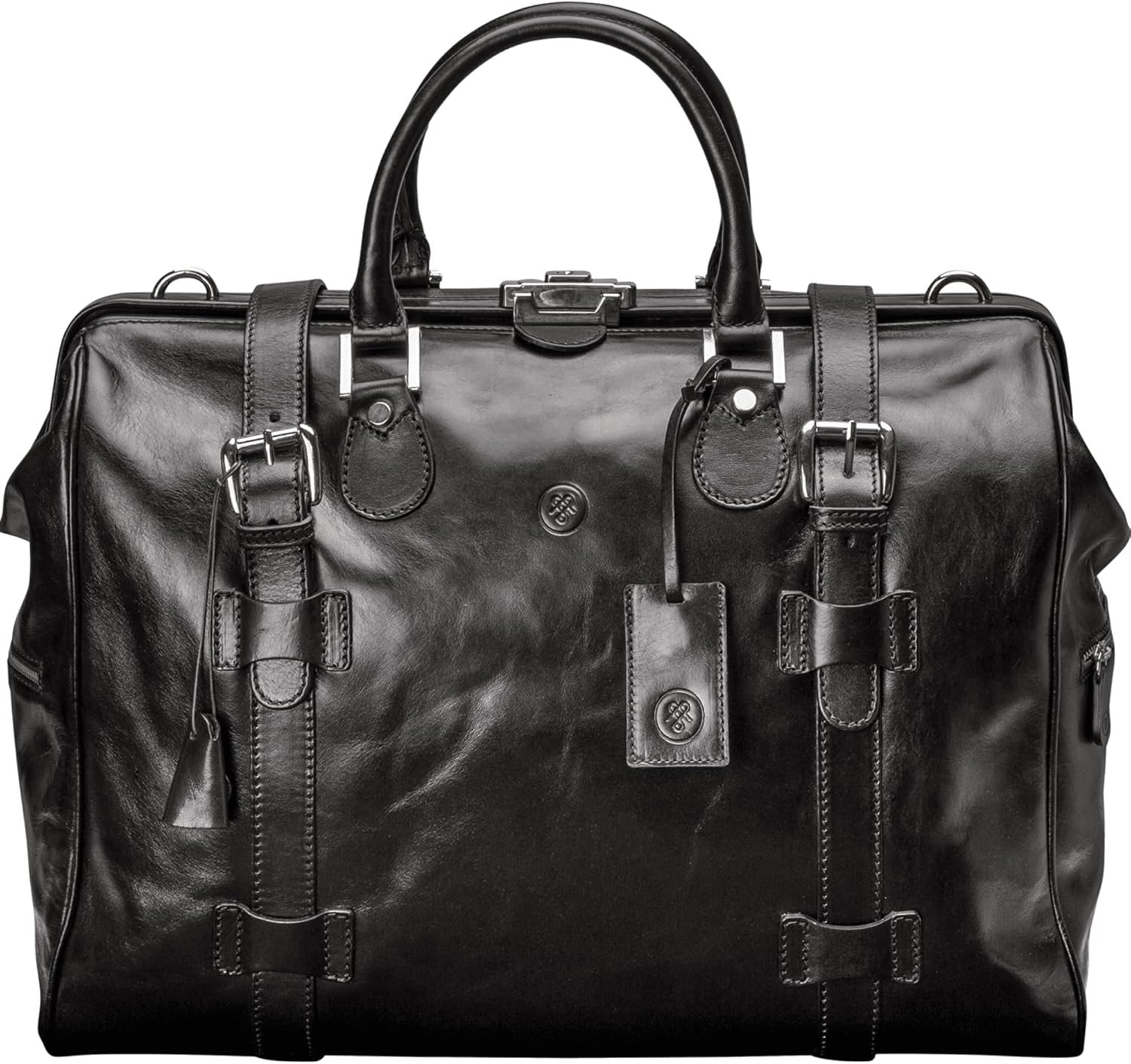 Maxwell Scott Grand Sac de Voyage Personnalisable Forme Semi-Rigide Gladstone en Cuir Italien - GassanoL Noir