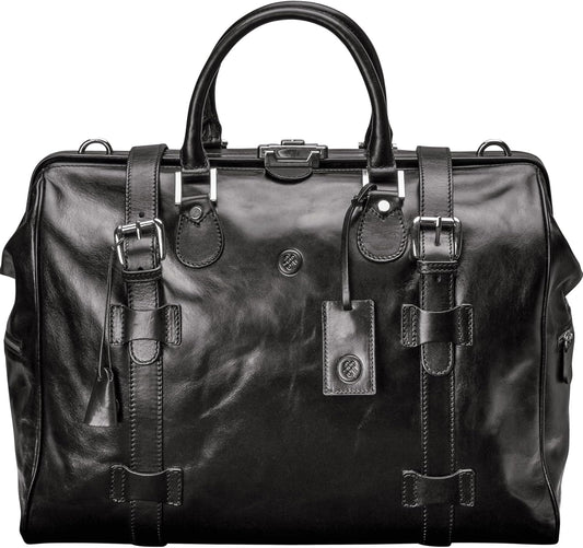 Maxwell Scott Grand Sac de Voyage Personnalisable Forme Semi-Rigide Gladstone en Cuir Italien - GassanoL Noir
