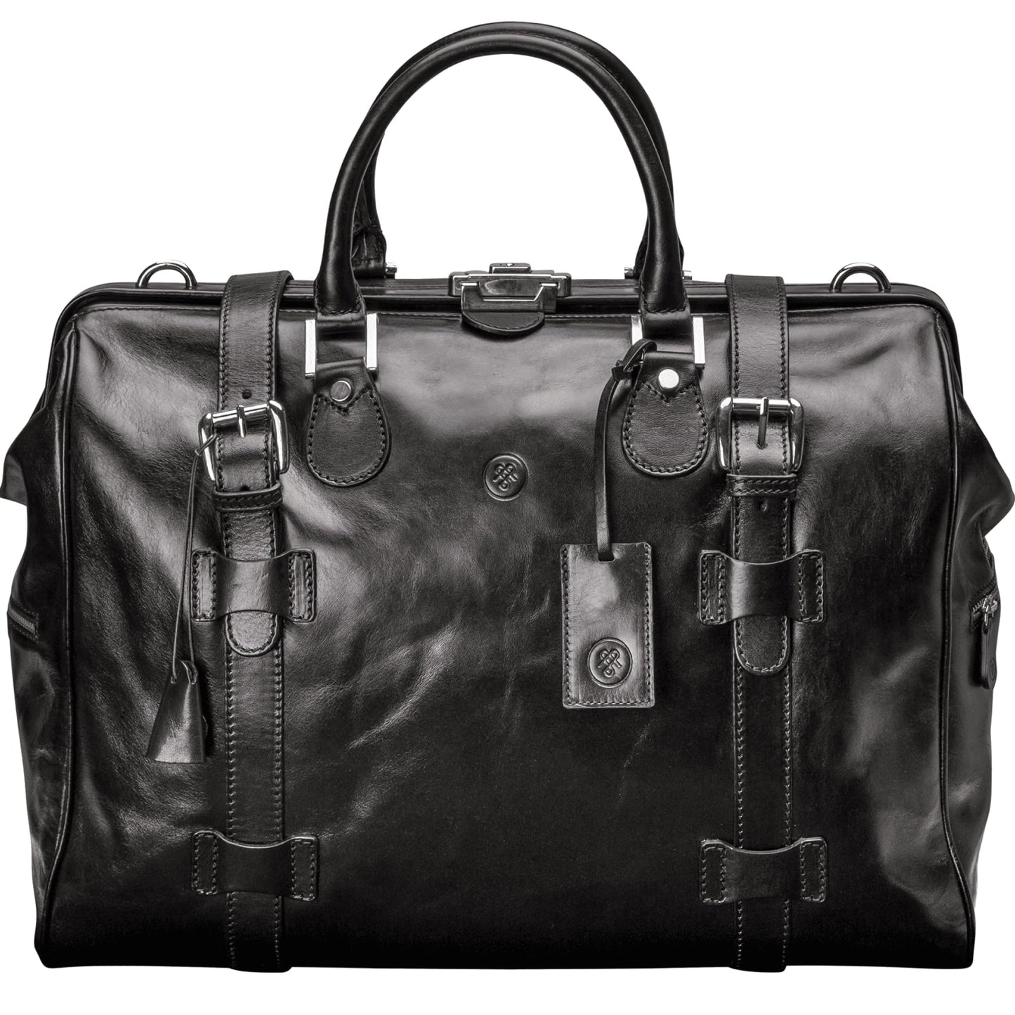 Maxwell Scott Grand Sac de Voyage Personnalisable Forme Semi-Rigide Gladstone en Cuir Italien - GassanoL Noir