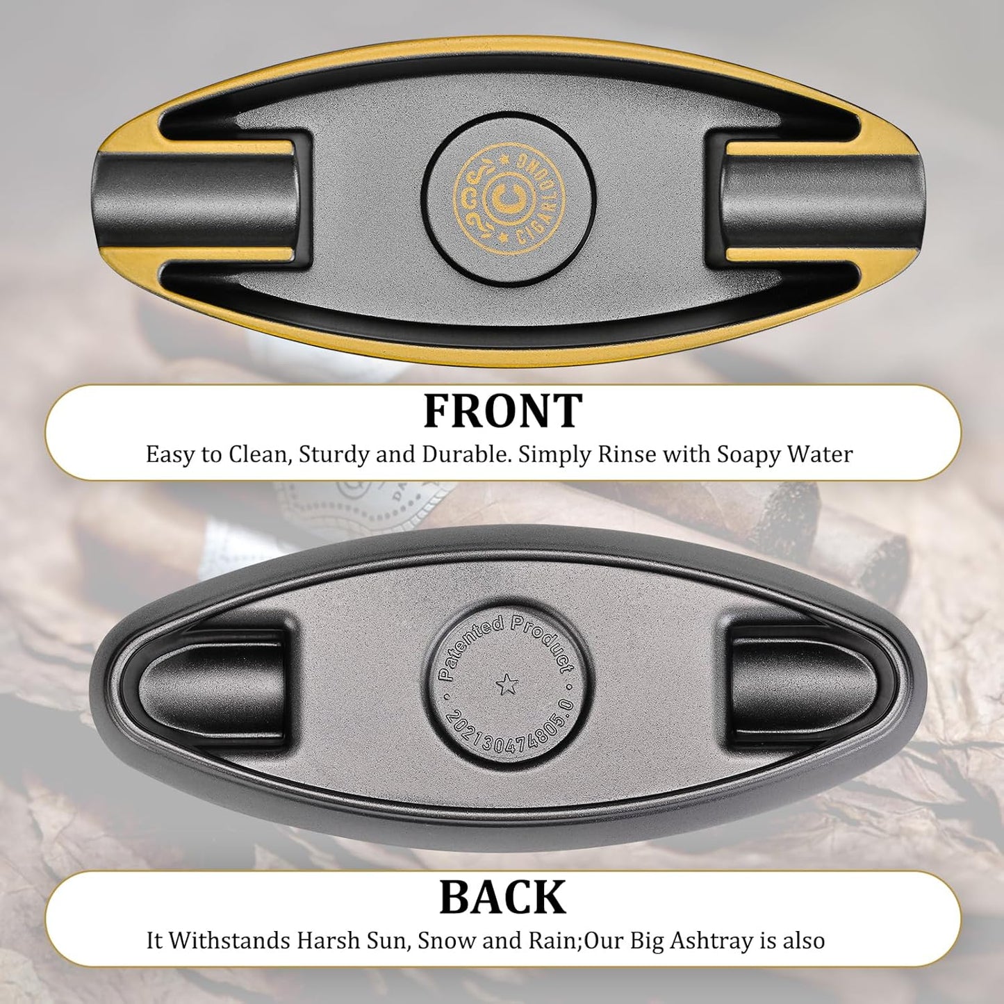 CIGARLOONG Cendrier à cigares en 2 fentes portable de voyage avec pour l'intérieur et l'extérieur (Noir)