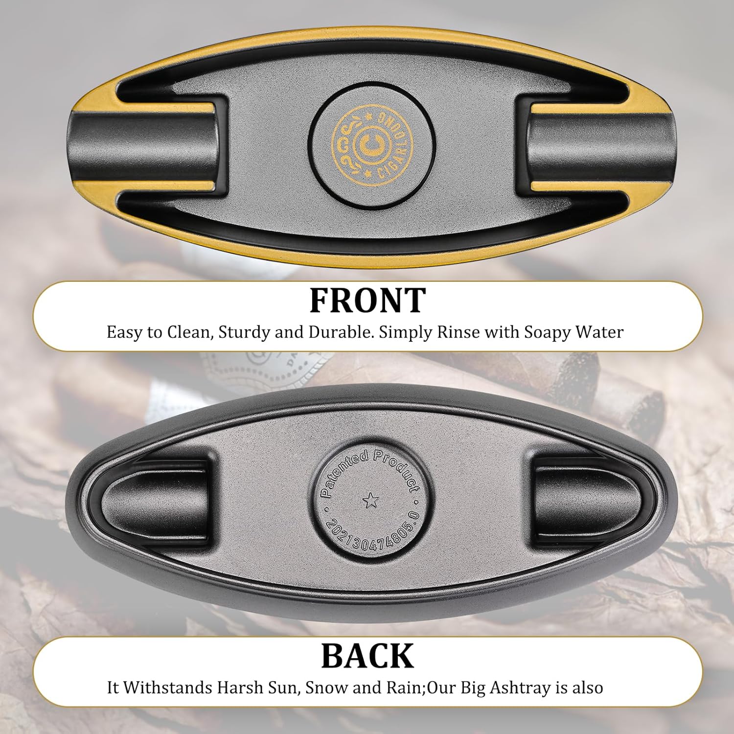CIGARLOONG Cendrier à cigares en 2 fentes portable de voyage avec pour l'intérieur et l'extérieur (Noir)