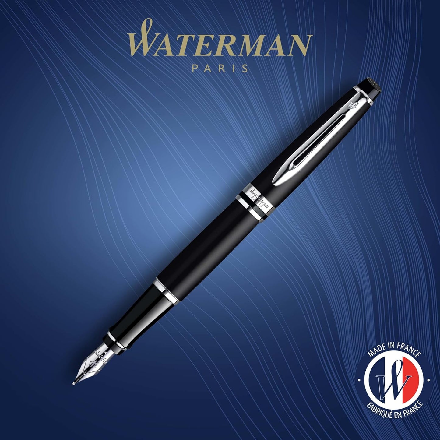 WATERMAN Expert Stylo Plume | Noir Brillant avec attributs dorés à l'or Fin 23 k | Plume Fine | Coffret Cadeau