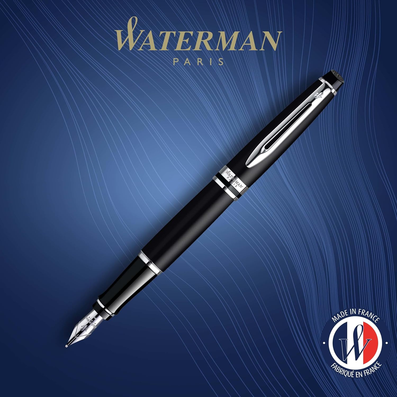 WATERMAN Expert Stylo Plume | Noir Brillant avec attributs dorés à l'or Fin 23 k | Plume Fine | Coffret Cadeau