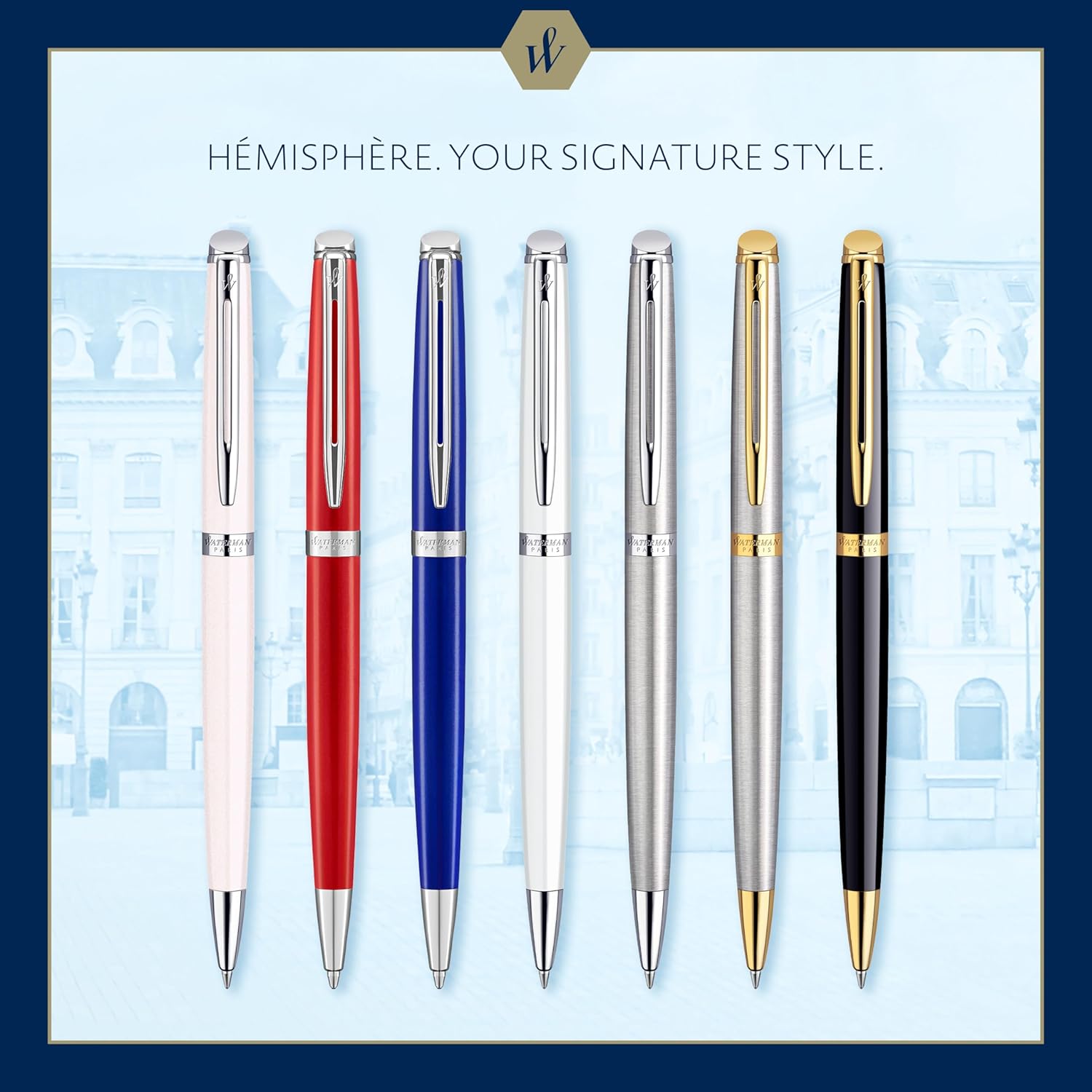 Waterman Hémisphère stylo bille luxe, noir avec attributs or fin 23K, pointe moyenne, encre bleue, coffret cadeau