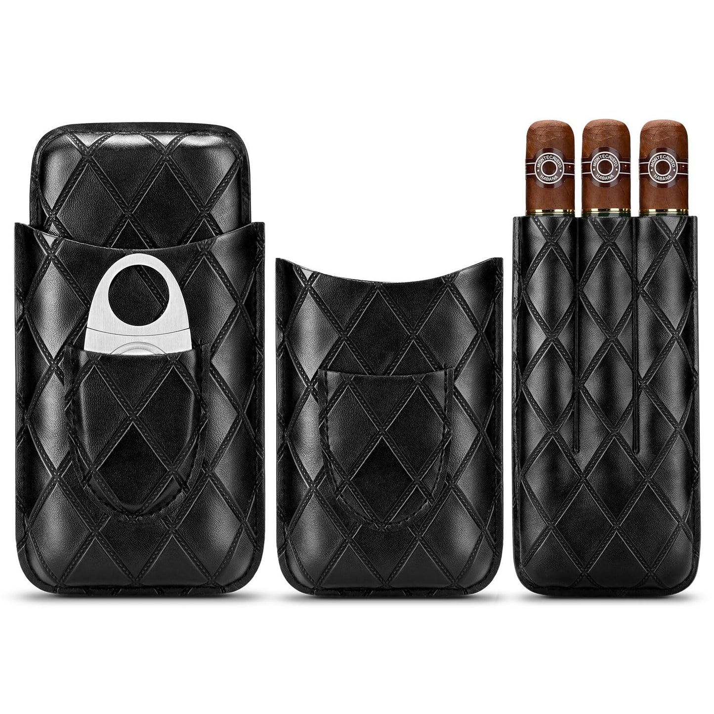 Étui à cigares en Cuir, 3 Tubes de Voyage Portable Cave avec Coupe en Acier Inoxydable(Marron)