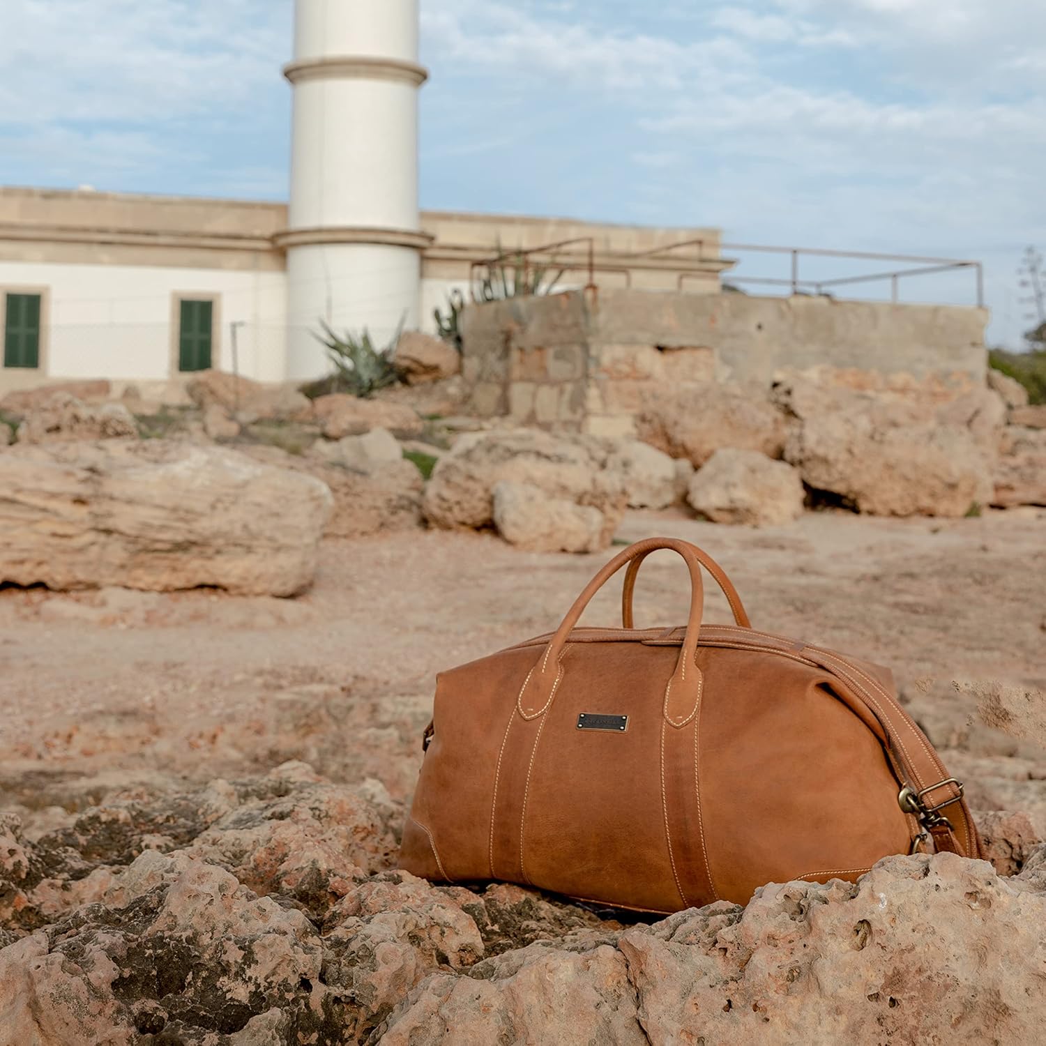 DRAKENSBERG Sac De Voyage Cuir 'David' - Grand Sac Weekend Homme, Fait Main, Extensible, Design Safari Vintage, 60L - Marron-Cognac, DR00326