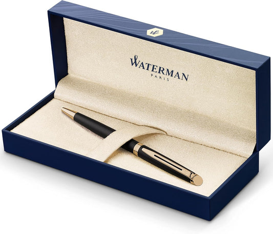 Waterman Hémisphère stylo bille luxe, noir avec attributs or fin 23K, pointe moyenne, encre bleue, coffret cadeau