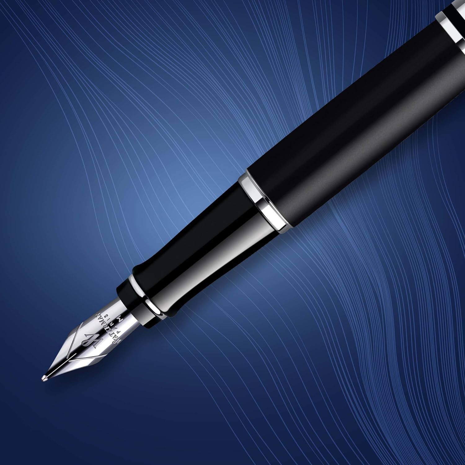 WATERMAN Expert Stylo Plume | Noir Brillant avec attributs dorés à l'or Fin 23 k | Plume Fine | Coffret Cadeau