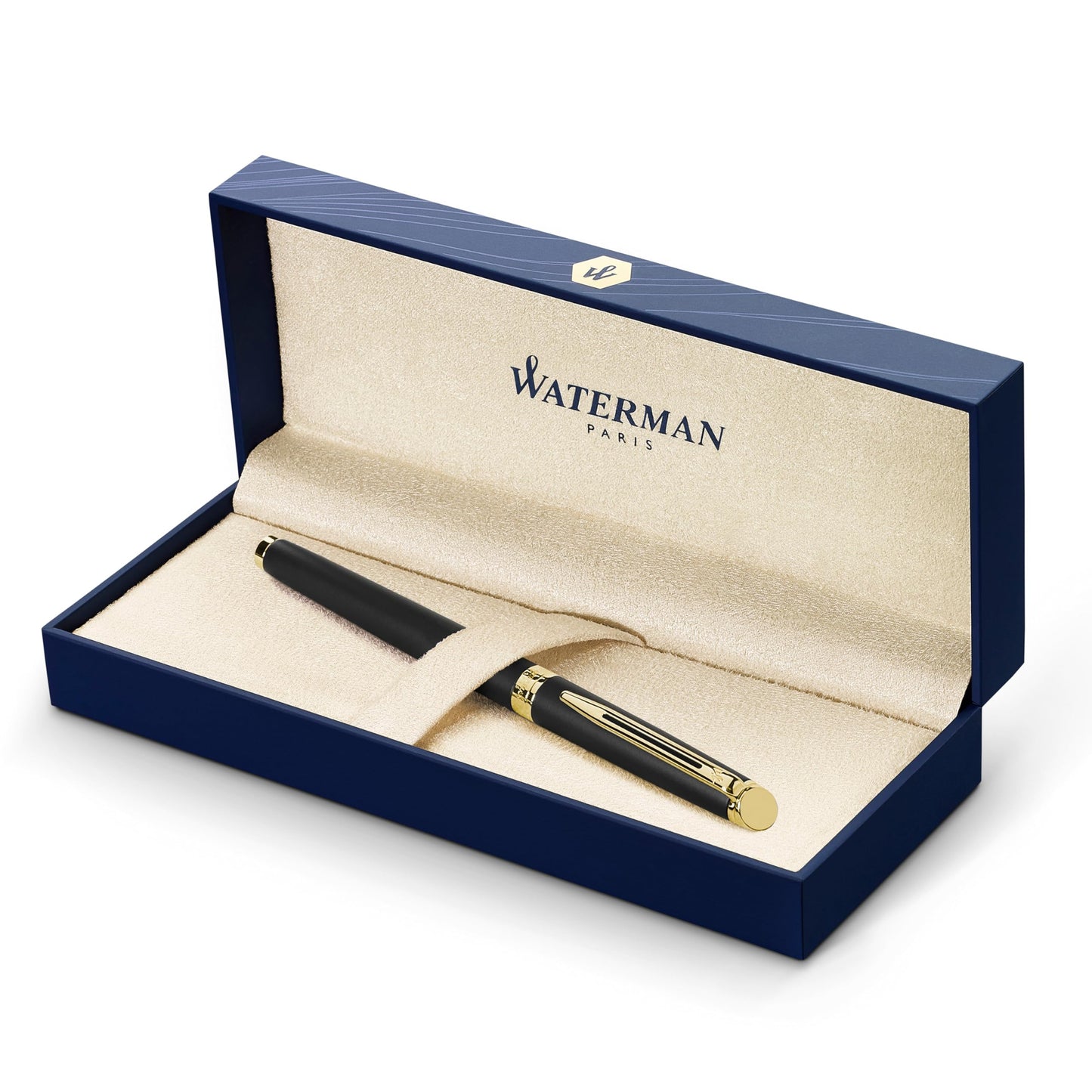 Waterman Hémisphère stylo bille luxe, noir avec attributs or fin 23K, pointe moyenne, encre bleue, coffret cadeau