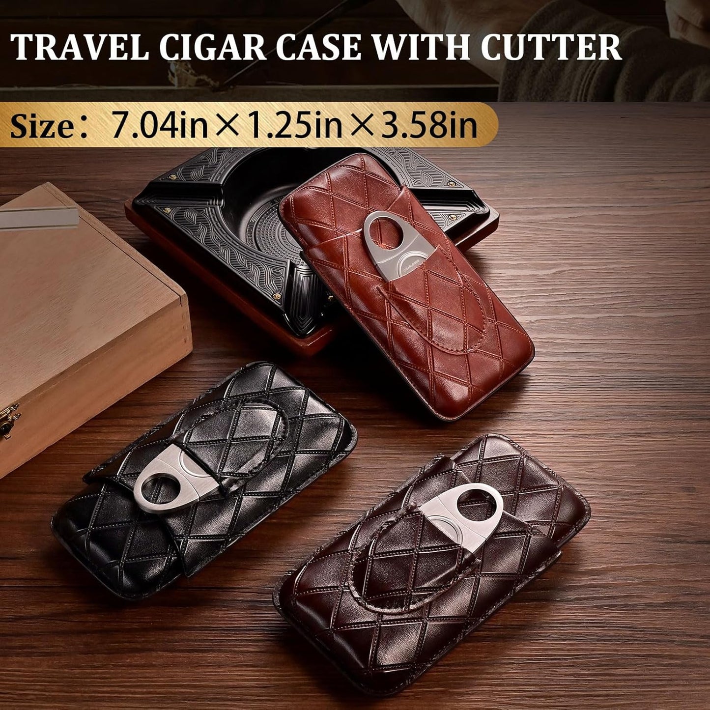Étui à cigares en Cuir, 3 Tubes de Voyage Portable Cave avec Coupe en Acier Inoxydable(Marron)